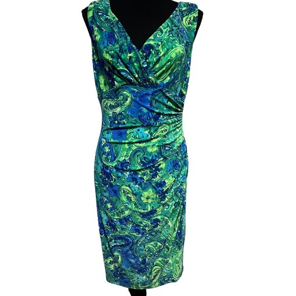 Lauren Ralph Lauren Dresses & Skirts - Lauren Ralph Lauren Dress Women 10 Green Blue Paisley Sleeveless Wrap Workattire